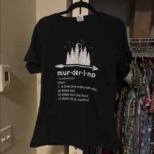 Murderino Black Graphic Tee with White Print